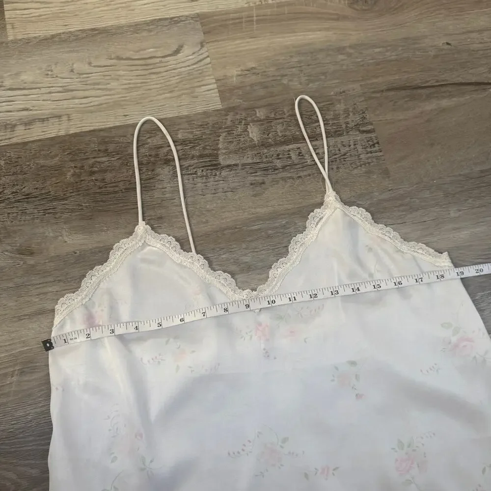 Vintage White Satin Floral Lace Trim Slip Dress Nightgown Coquette Cottagecore L - Picture 4 of 5